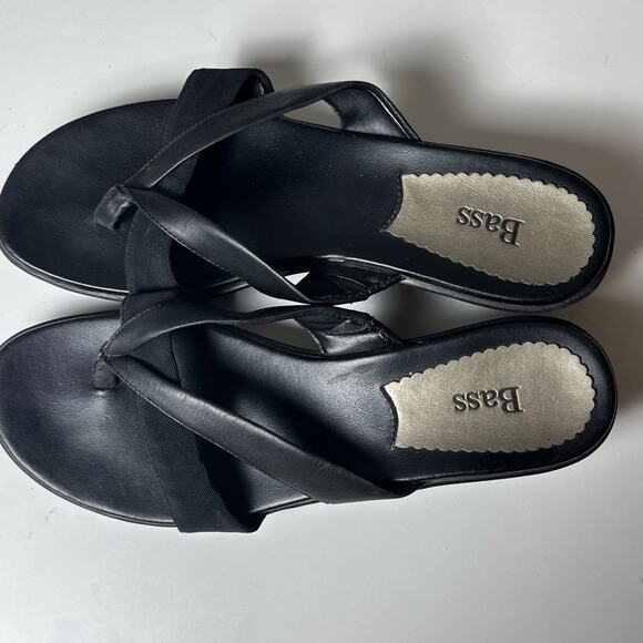 Bass Women's Heather Thong Sandals Black Leather Wedge Flip Flop Boho City Y2K 9 - Picture 10 of 16